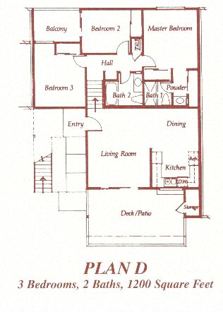 Floor plan for 3 beds, 2 baths, 1200 sqft